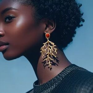 Zara Red stone Gold Branch Earrings